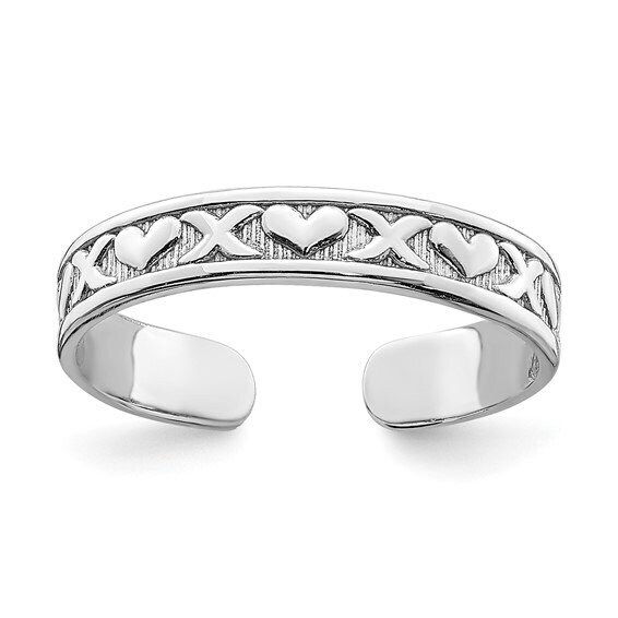 Solid 14k Yellow or White Gold Adjustable 2mm XO Heart Adjustable Toe Ring for