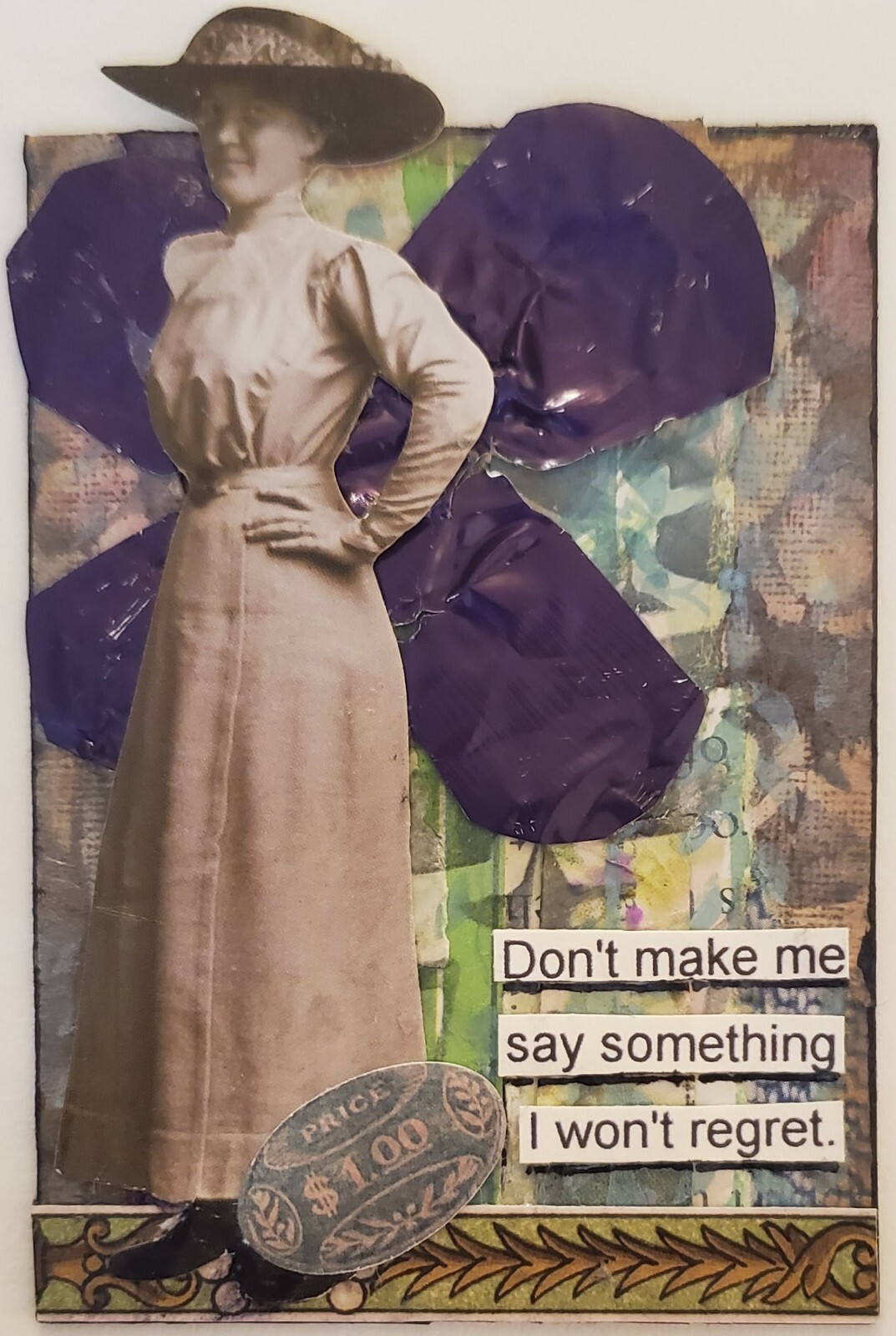 Mixed Media Collage Art Card ACEO ATC Snarky Women I Won't Regret