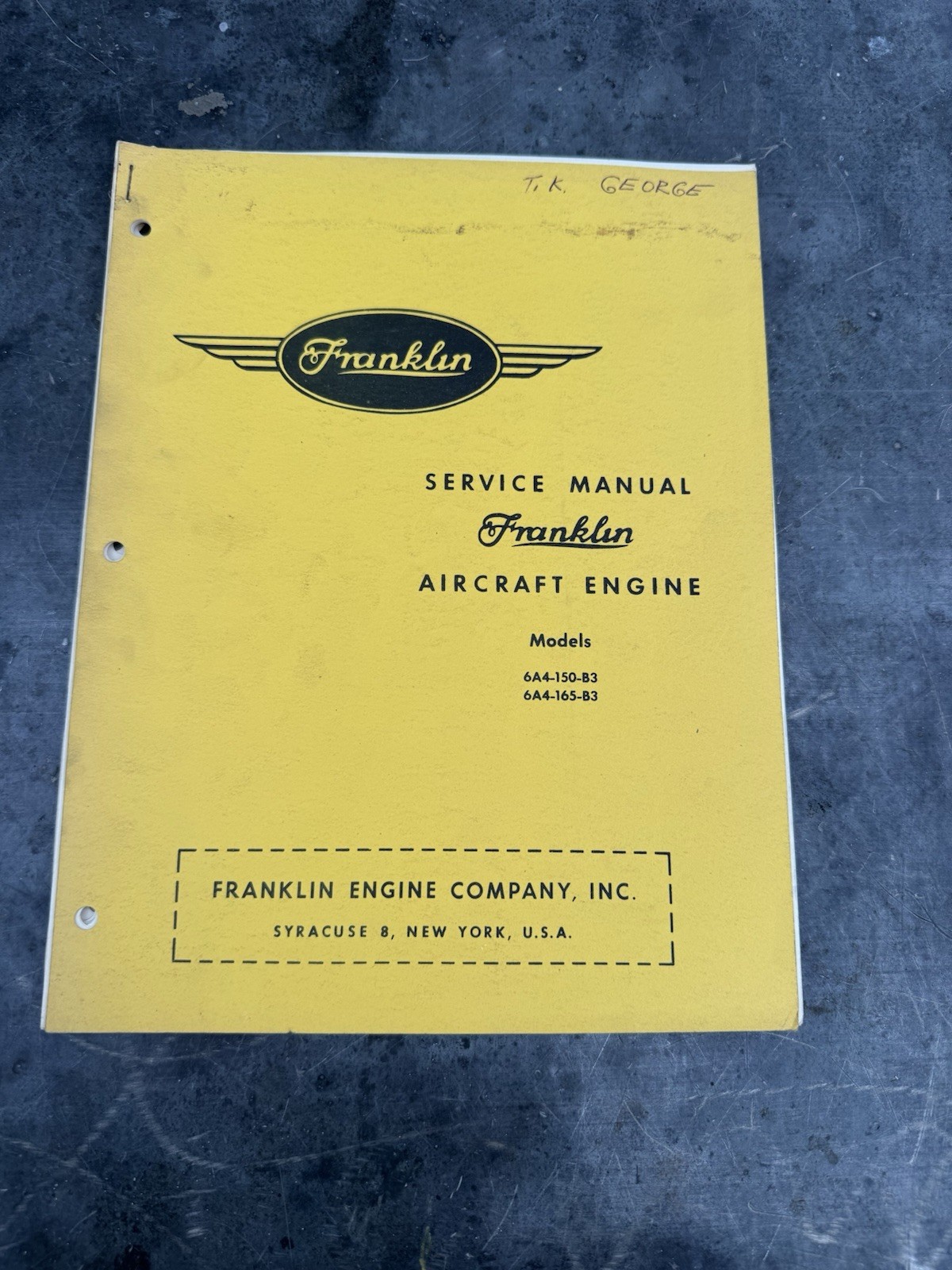 1947 Franklin 6A4-150-B3 and 6A4-165-B3 Service & Overhaul Manual Incomplete