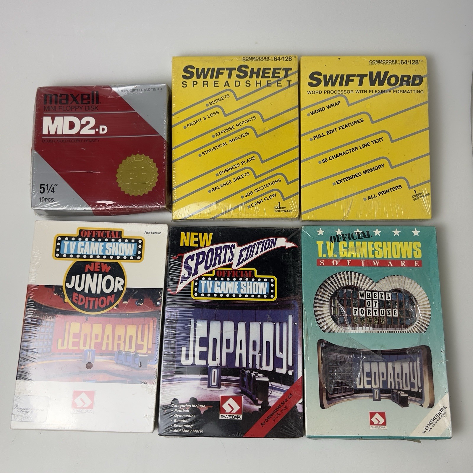 Lot of 6 Sealed Commodore 64/128 Software & Maxell 5.25" Floppy Disks