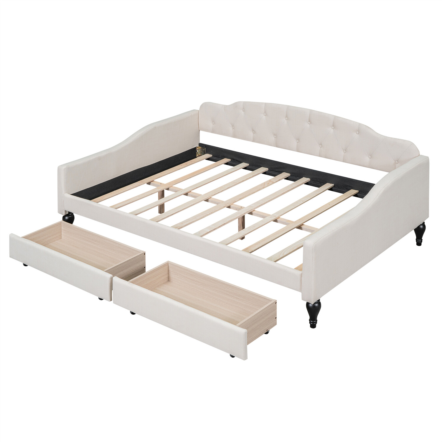 Full Size Daybed Upholstered Bed Frame Sofa Bed with 2 Storage Drawer Beige US