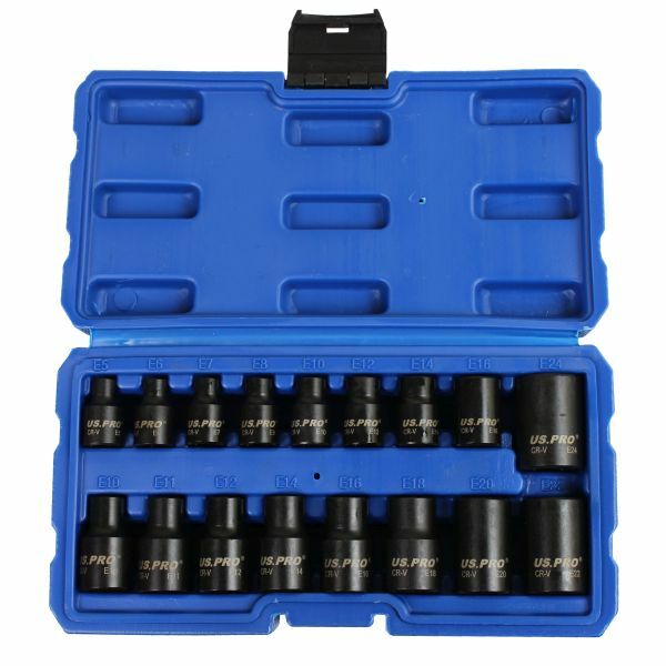 US PRO 17PC Impact E-Torx Socket Set 3/8" & 1/2" Drive E5–E24 CR-V Black Oxide