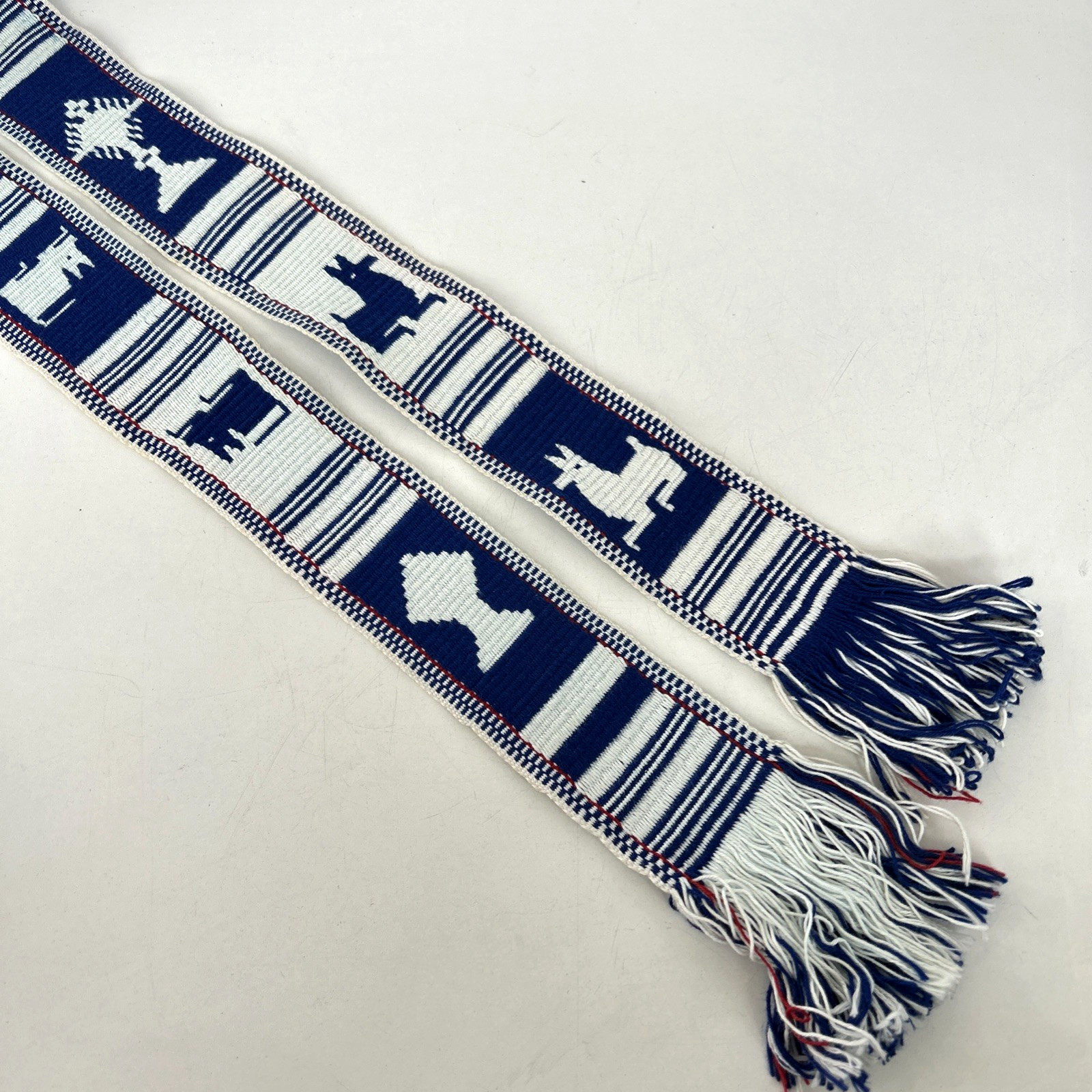 Peruvian Hand Woven Shaman Chumpi Belt Waist Sash Blue White 2.25 x 72 inch VTG