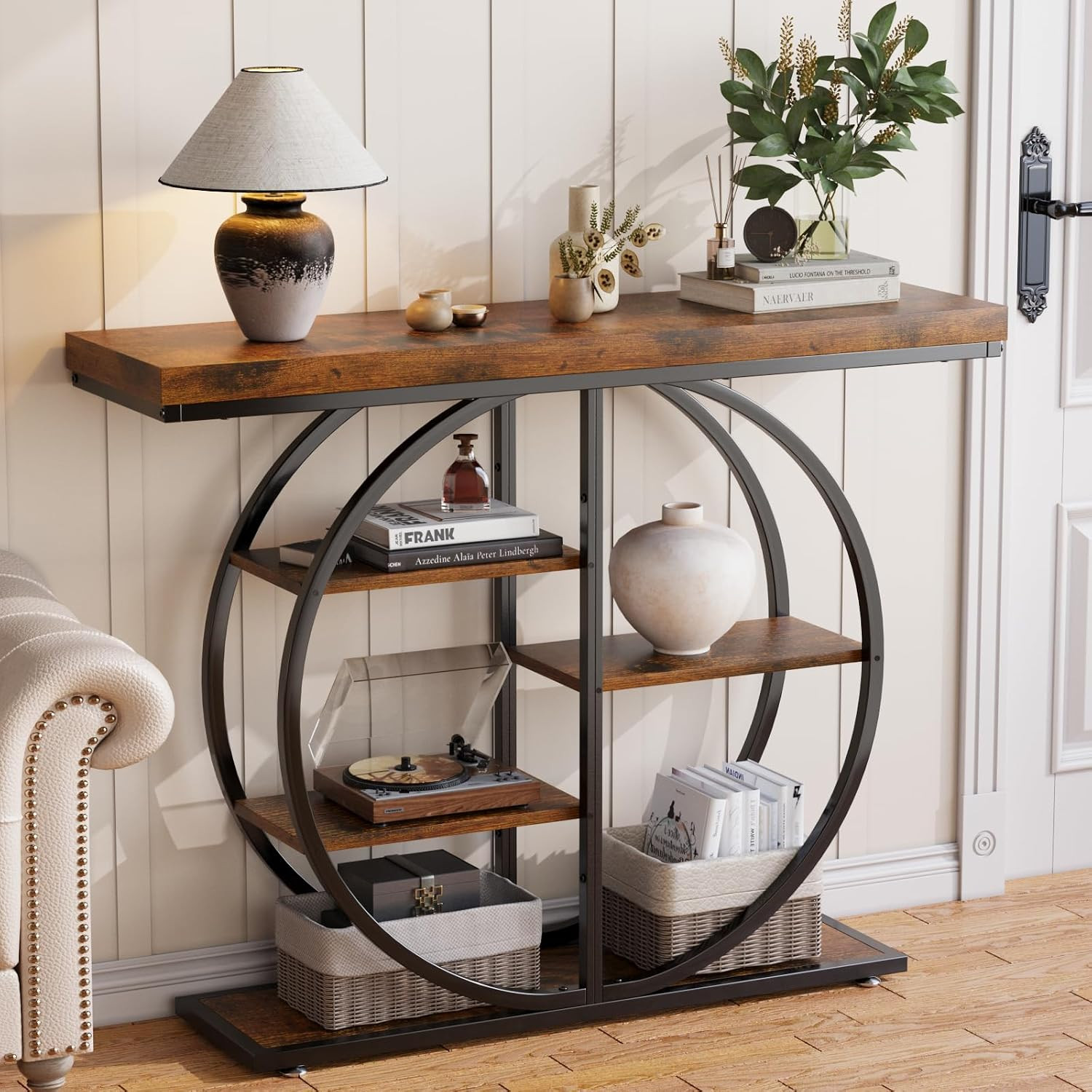 41.3" Console Table for Entryway, Rustic Brown | Industrial Storage Shelves, Nar