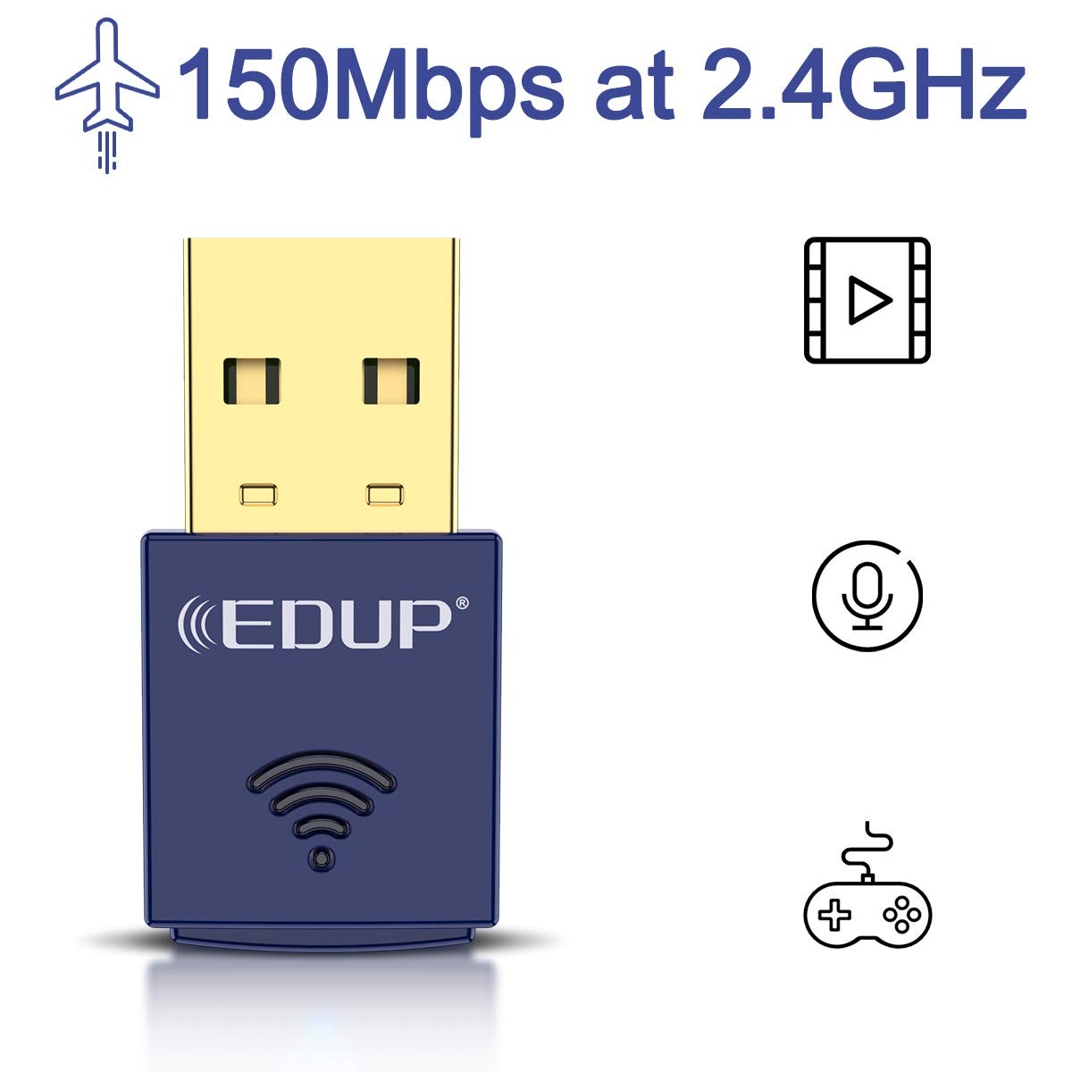 EDUP® USB Bluetooth WiFi Adapter for PC, 4.0 150M, Blue