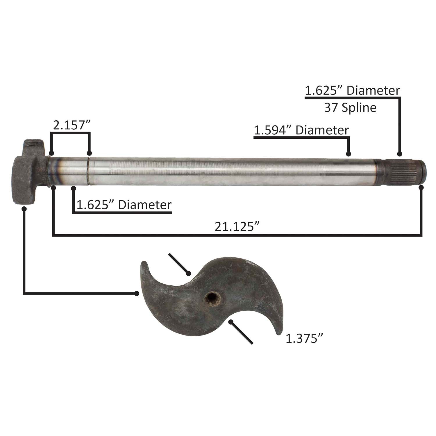 AIR BRAKE CAMSHAFT - LEFT HAND - LENGTH 21-1/8 - 1-5/8-37 SPLINE