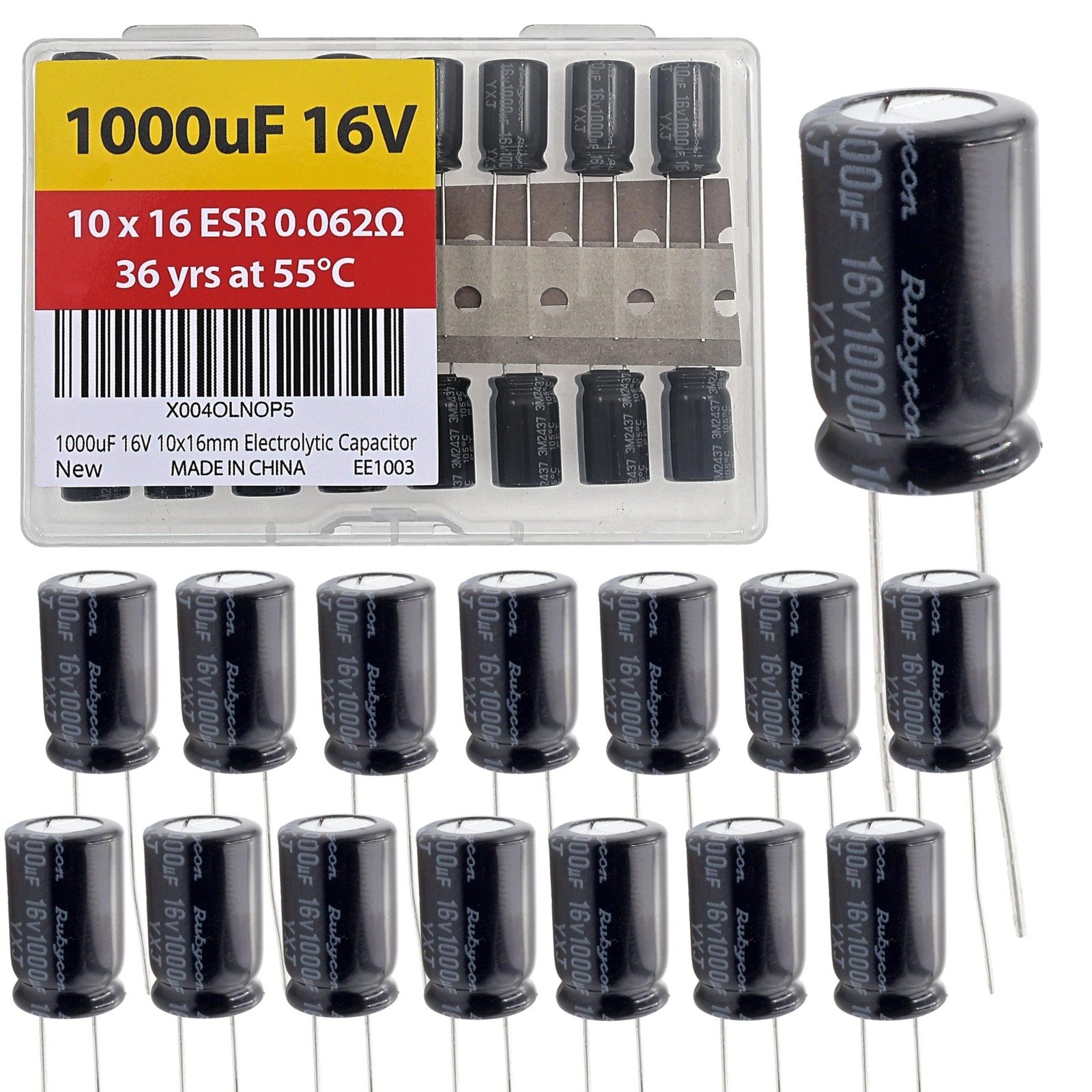1000uF 16V 10x16mm Rubycon Electrolytic Capacitor Low ESR 0.062Ω Long Life