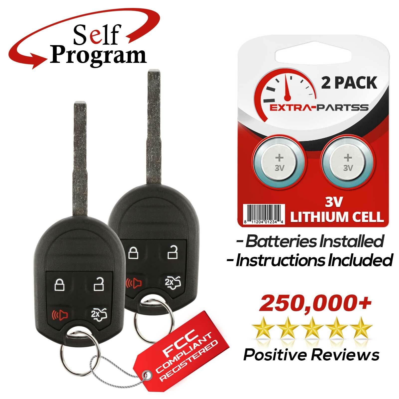 2 For 2011 2012 2013 2014 2015 2016 Ford Fiesta Key Car Remote Keyless Entry Fob
