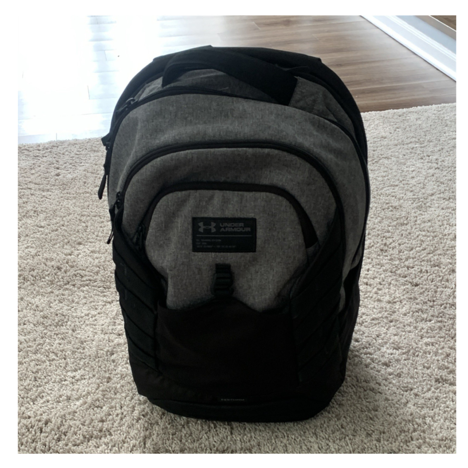 Under Armour Hiking Backpack Gray Black Laptop Pocket Padded Back 4 Pockets