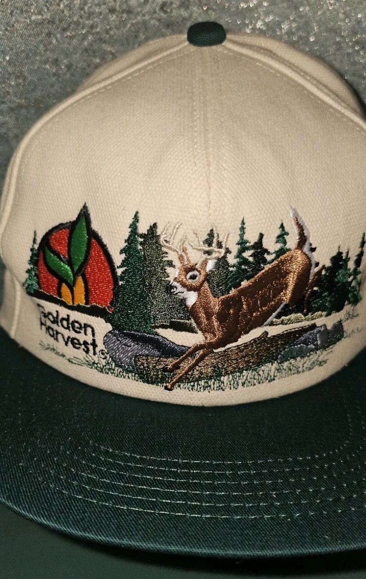 Golden Harvest Deer Buck Snapback Hat Vintage Hunting Outdoors Embroidered Cap
