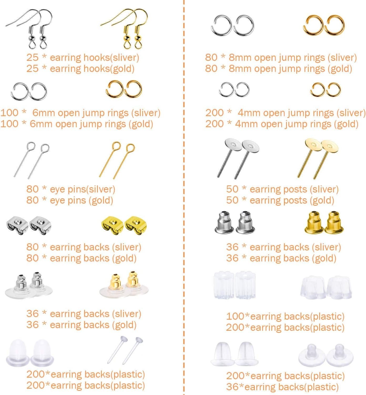 Earring Making Kit with Earring Hooks Findings, Earring Backs Posts, Jump Rin...