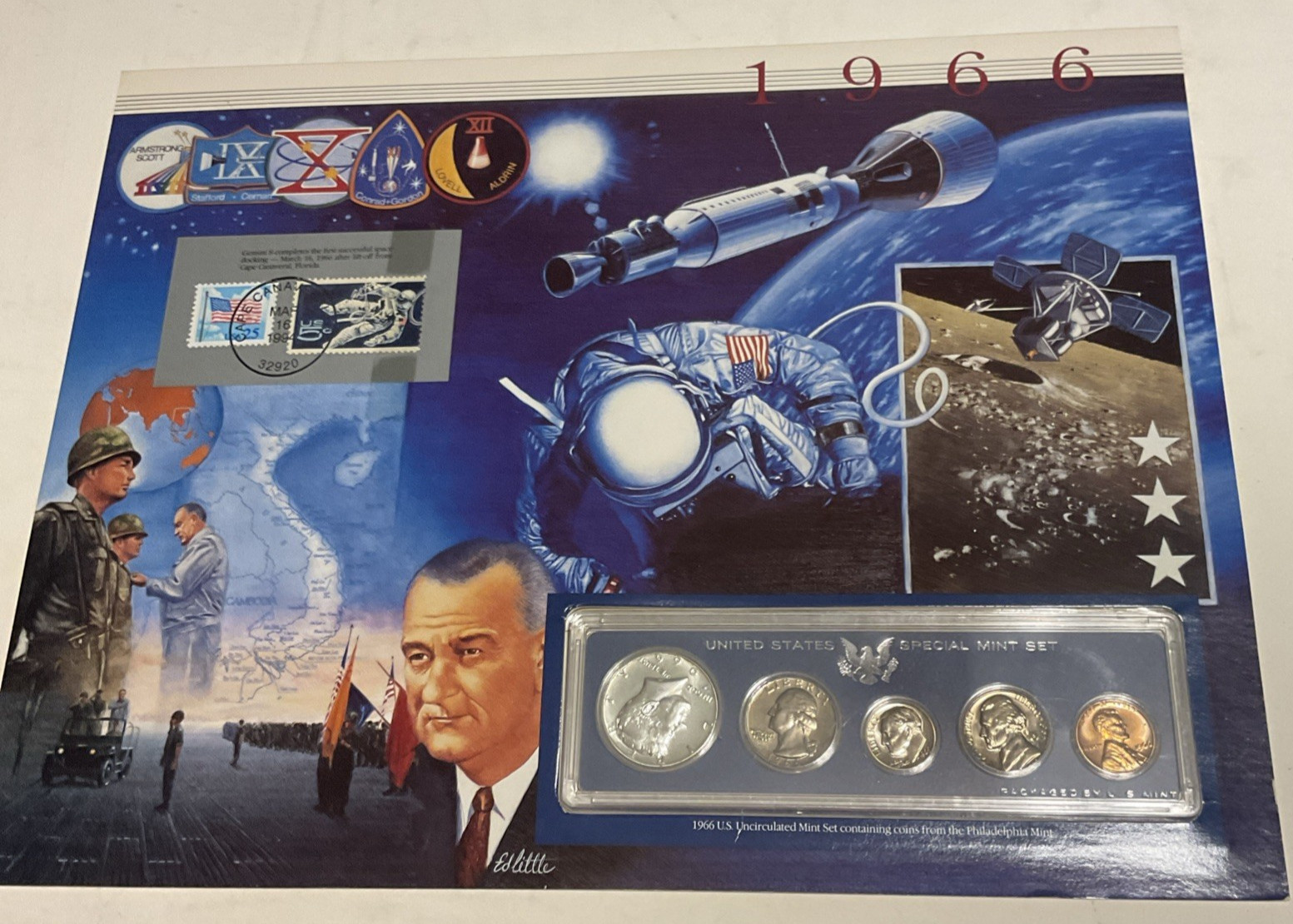 1966 Uncirculated 40% SMS Mint Set Postal Commemorative Society Coin & Stamps