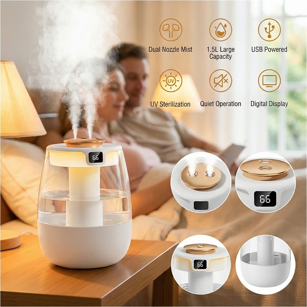 Humidifier for Bedroom 1.5L Ultrasonic Cool Mist Home Baby Nursery Night Light