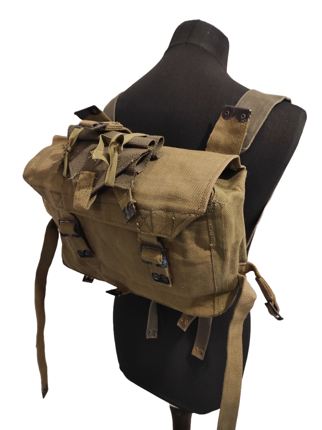 Vintage Greek army canvas haversack bag satchel military with straps green top