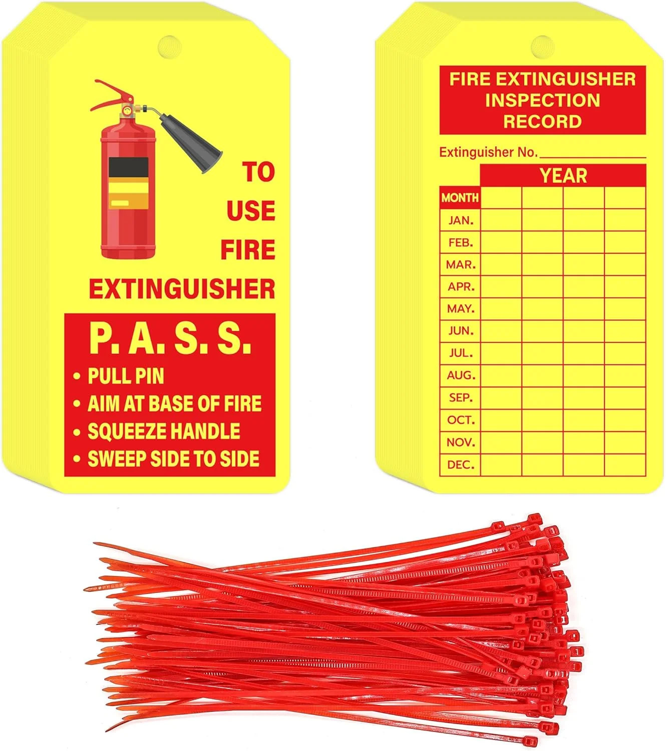 160 Sets Fire Extinguisher Tags with Adjustable Wire Ties Monthly Inspection Rec