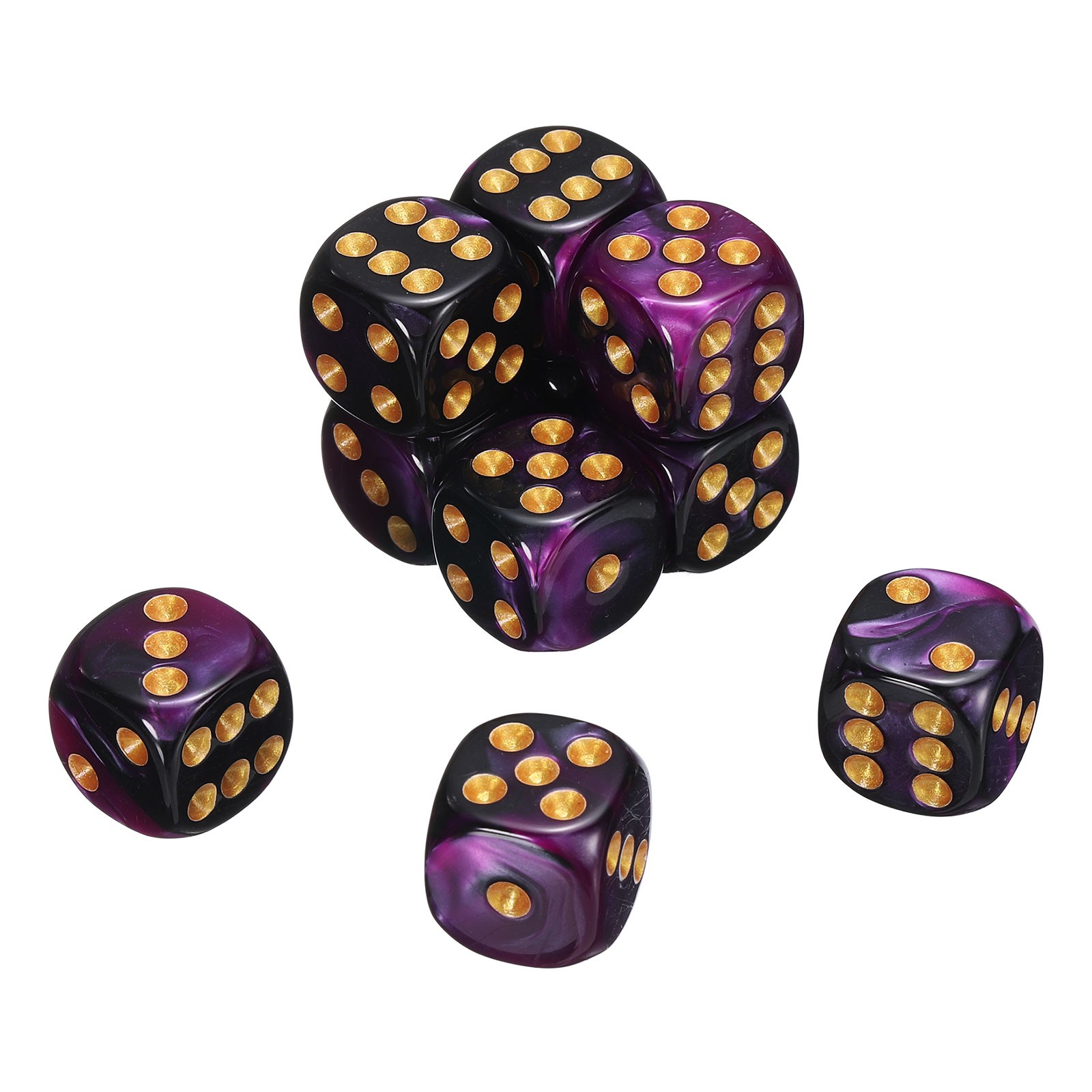 10Pcs 6 Sided Standard Dice, Acrylic D6 Pearl Pattern Dice (Purple and Black)