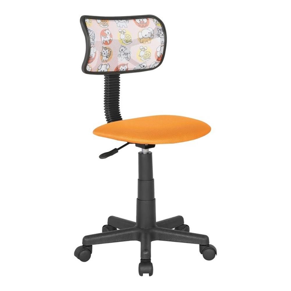 Pemberly Row Low-Back Adjustable Rolling Desk Chair in Animal/Orange