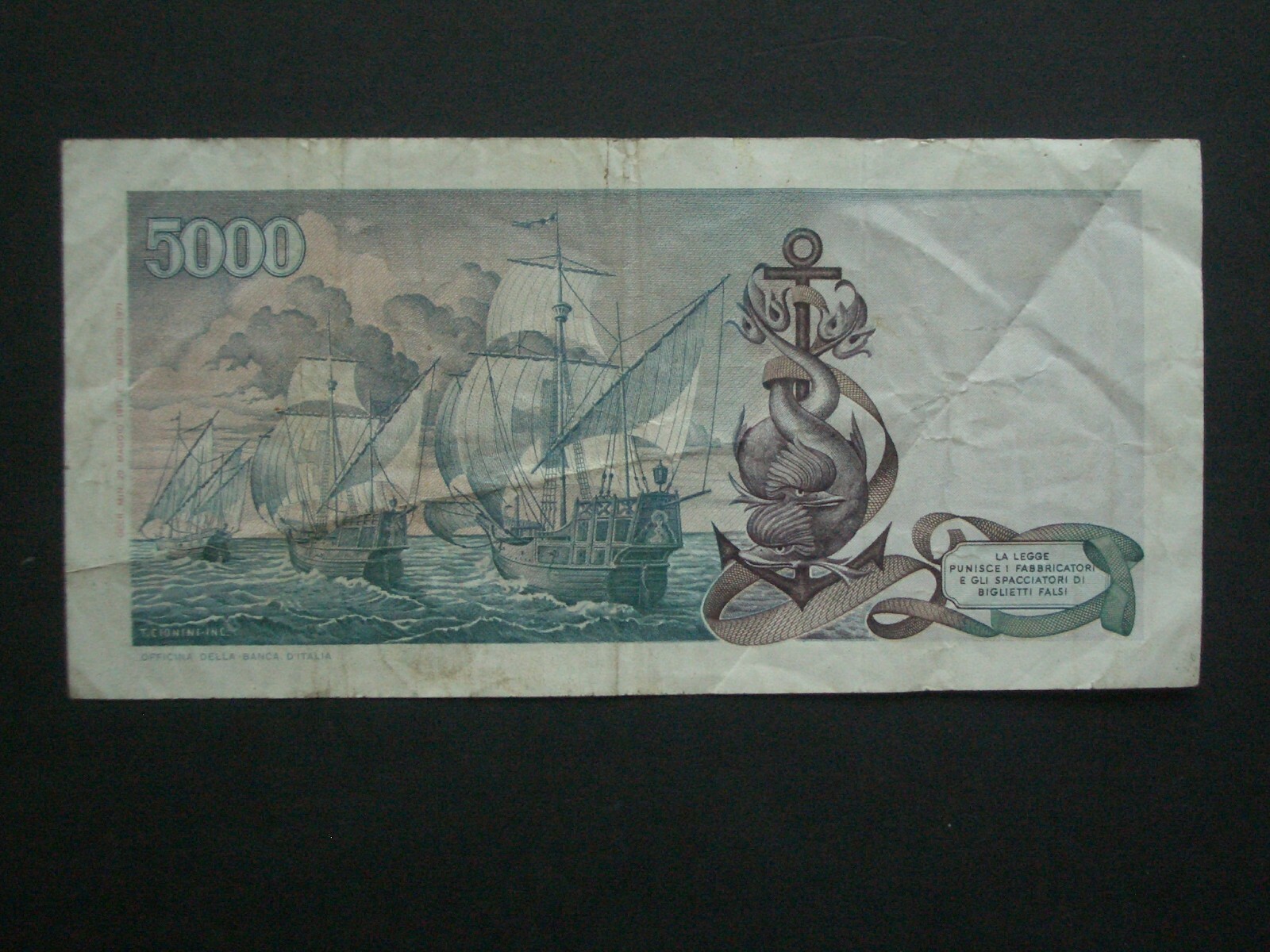 **Collectable 1973 Italy 5000 'NVF' Banknote