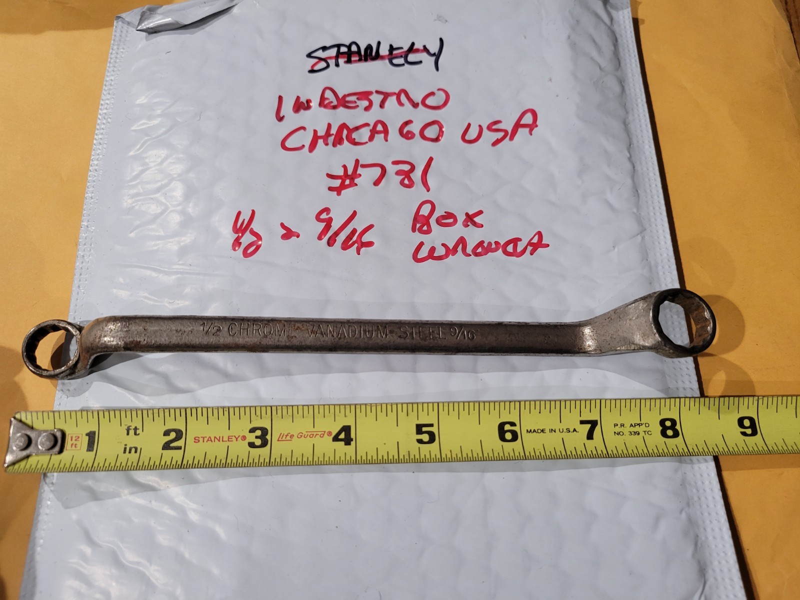 VINTAGE INDESTRO CHICAGO USA #731-  1/2" X 9/16"  BOX  WRENCH