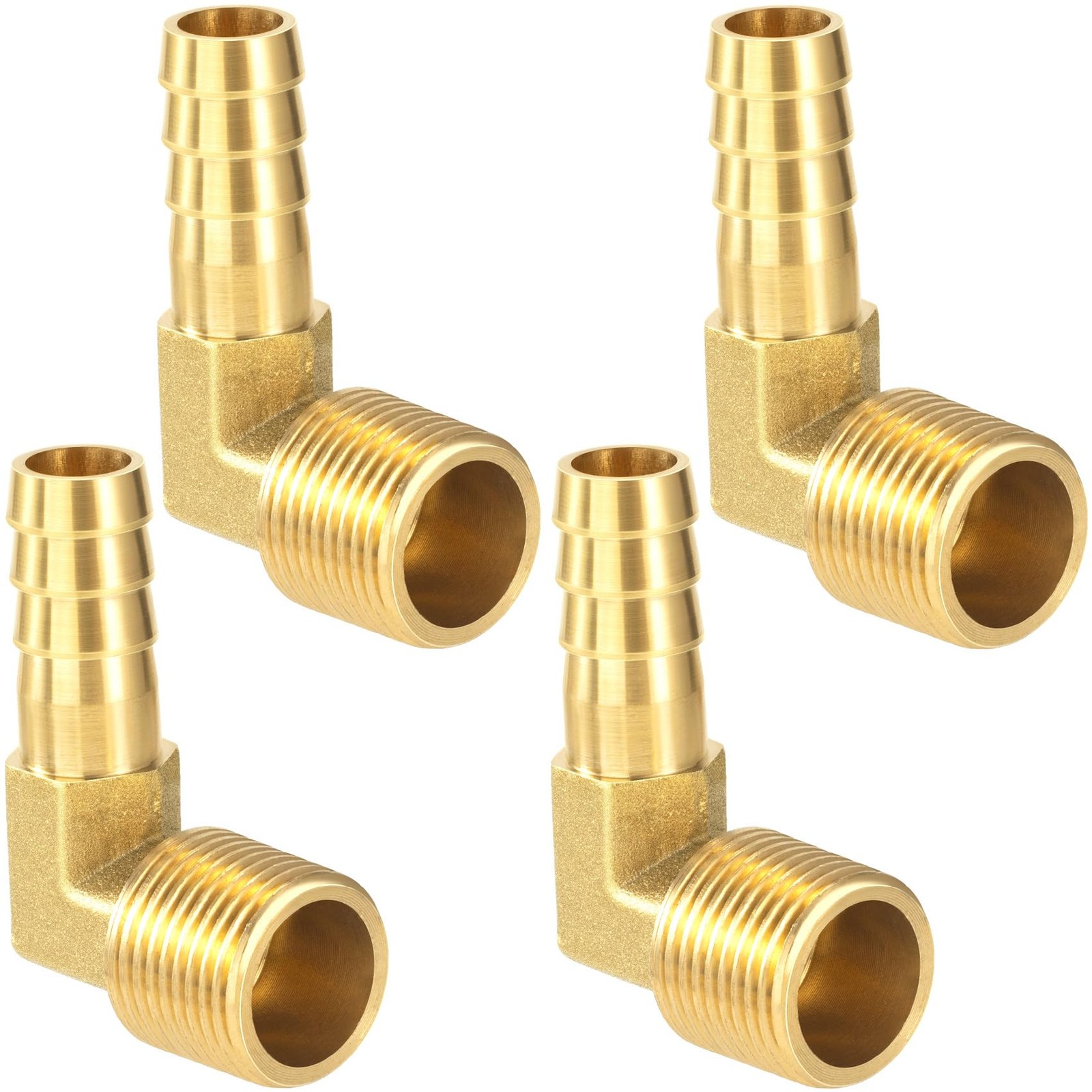 4Pcs 3/8" Brass Hose Barb x 3/8" NPT Male, 90 Degree Elbow for Water Fuel Air