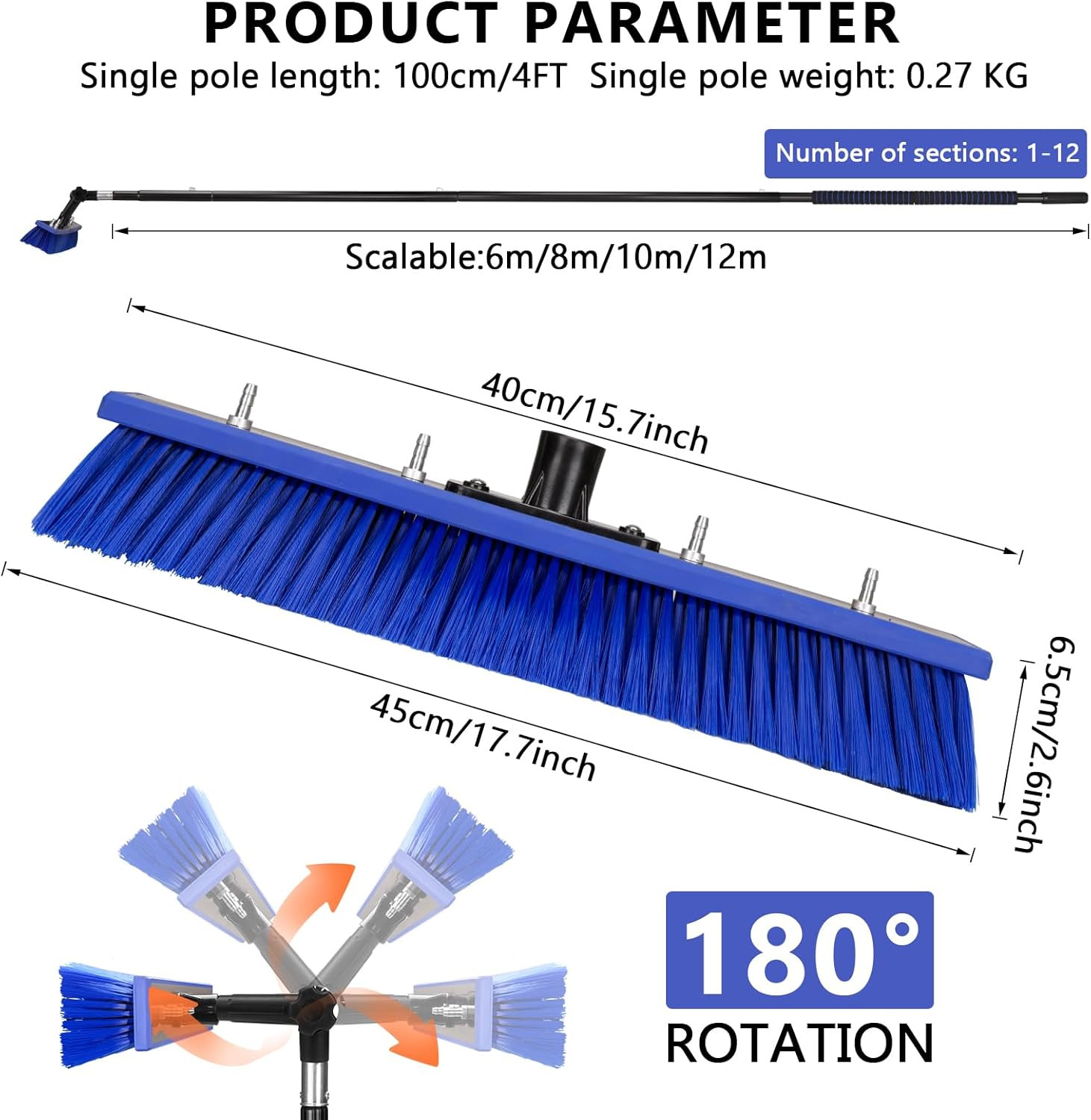 Solar Panel Window Cleaning Brush and Pole, 40FT Adjustable Window Cleaner Brush