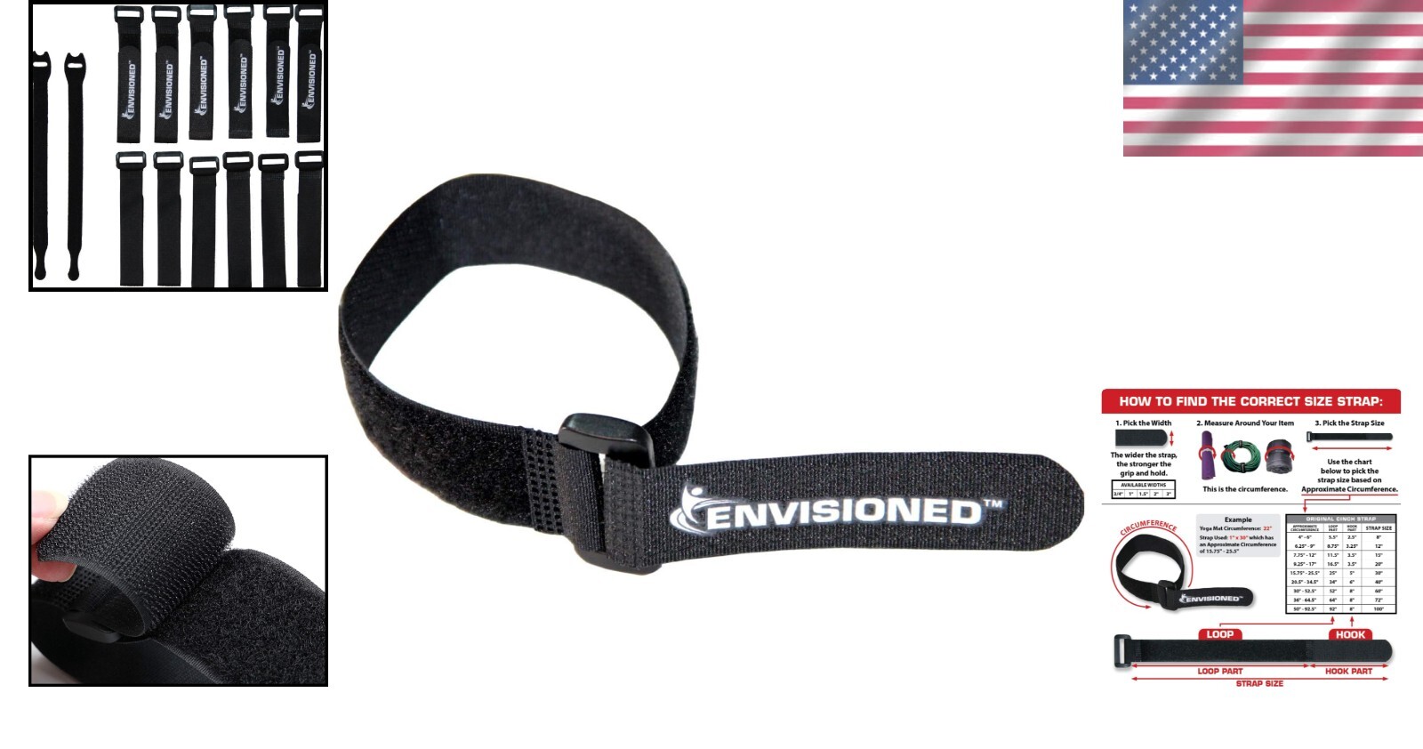 Versatile Cinch Straps 1" x 12" - 12 Pack Hook and Loop with Bonus Cable Ties