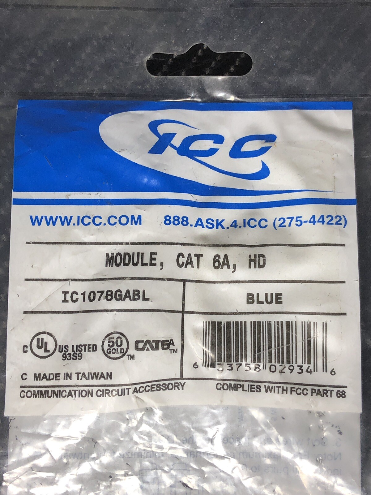 ICC ICC-IC1078GABL / Module CAT6A- HD, Blue Connector - NEW! FAST!