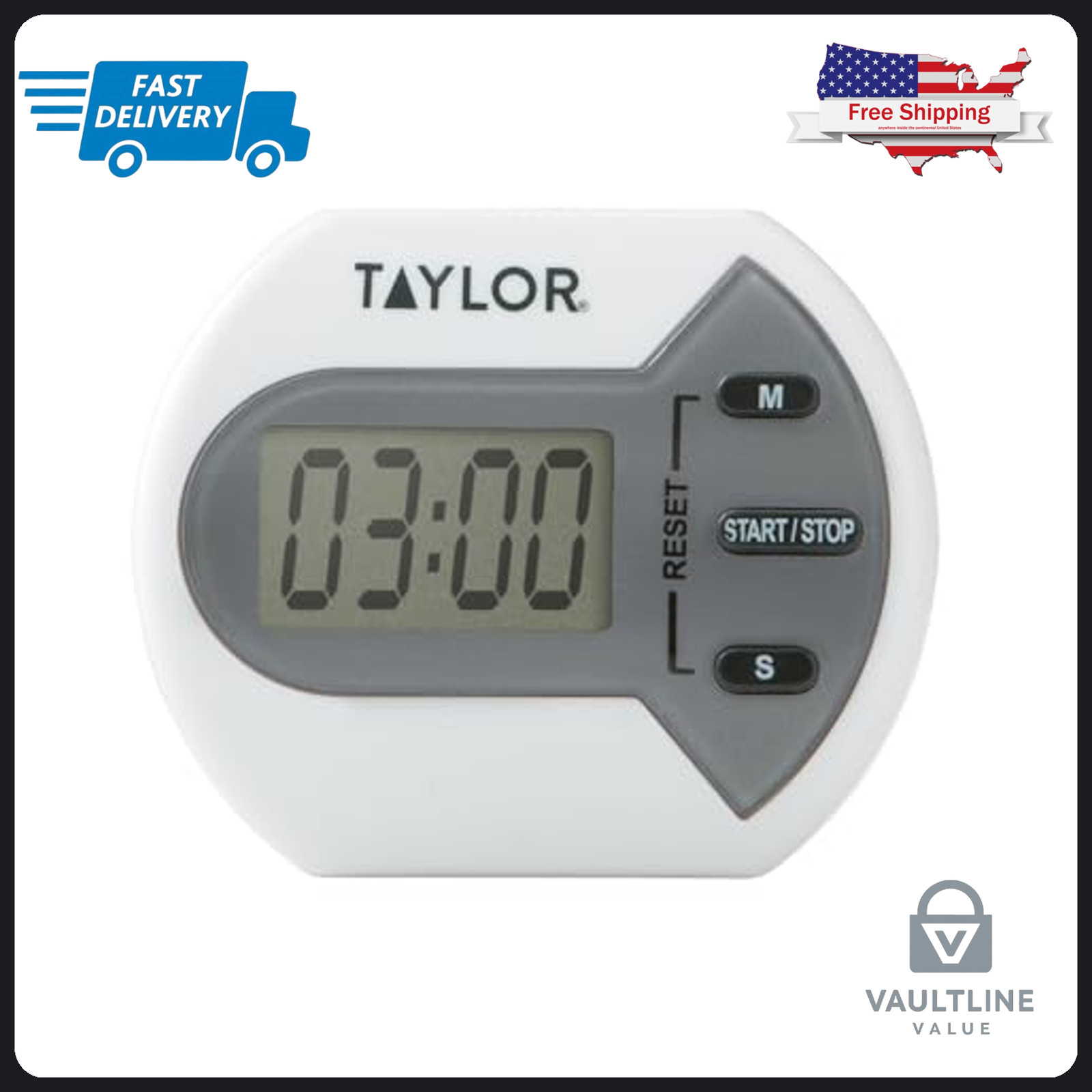 Taylor Digital Kitchen Timer with LCD Display and Magnetic Mount
