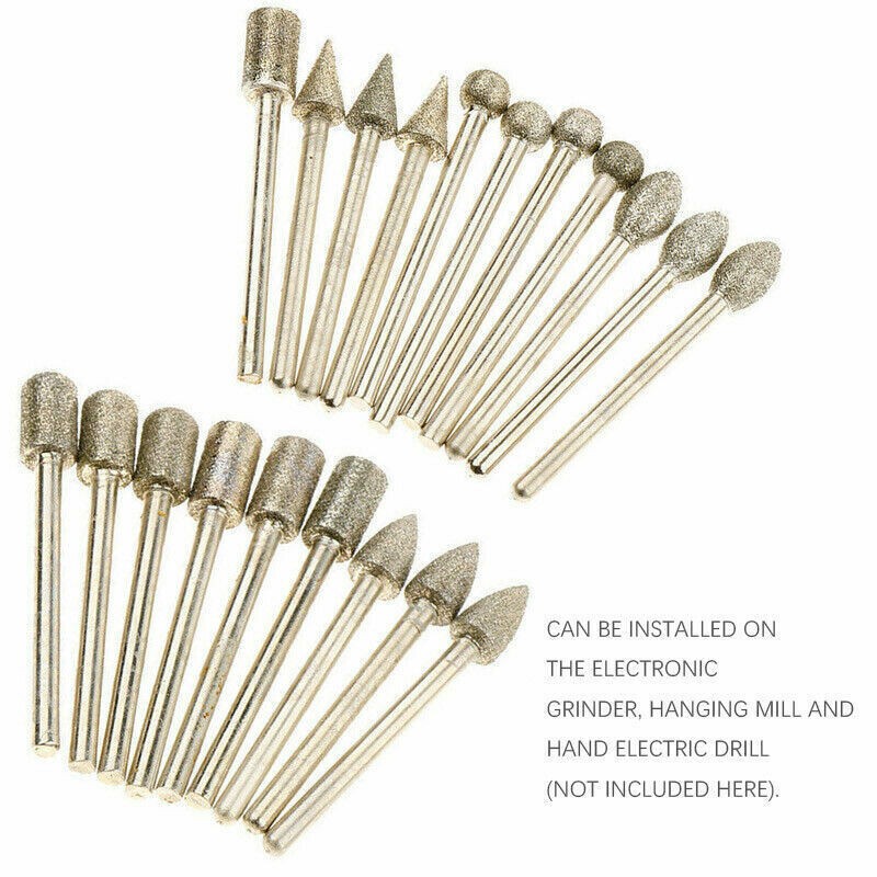 Diamond Coated Grinding Grinder Head Glass Burr Bits for Rotary Tools 50Pcs/Set
