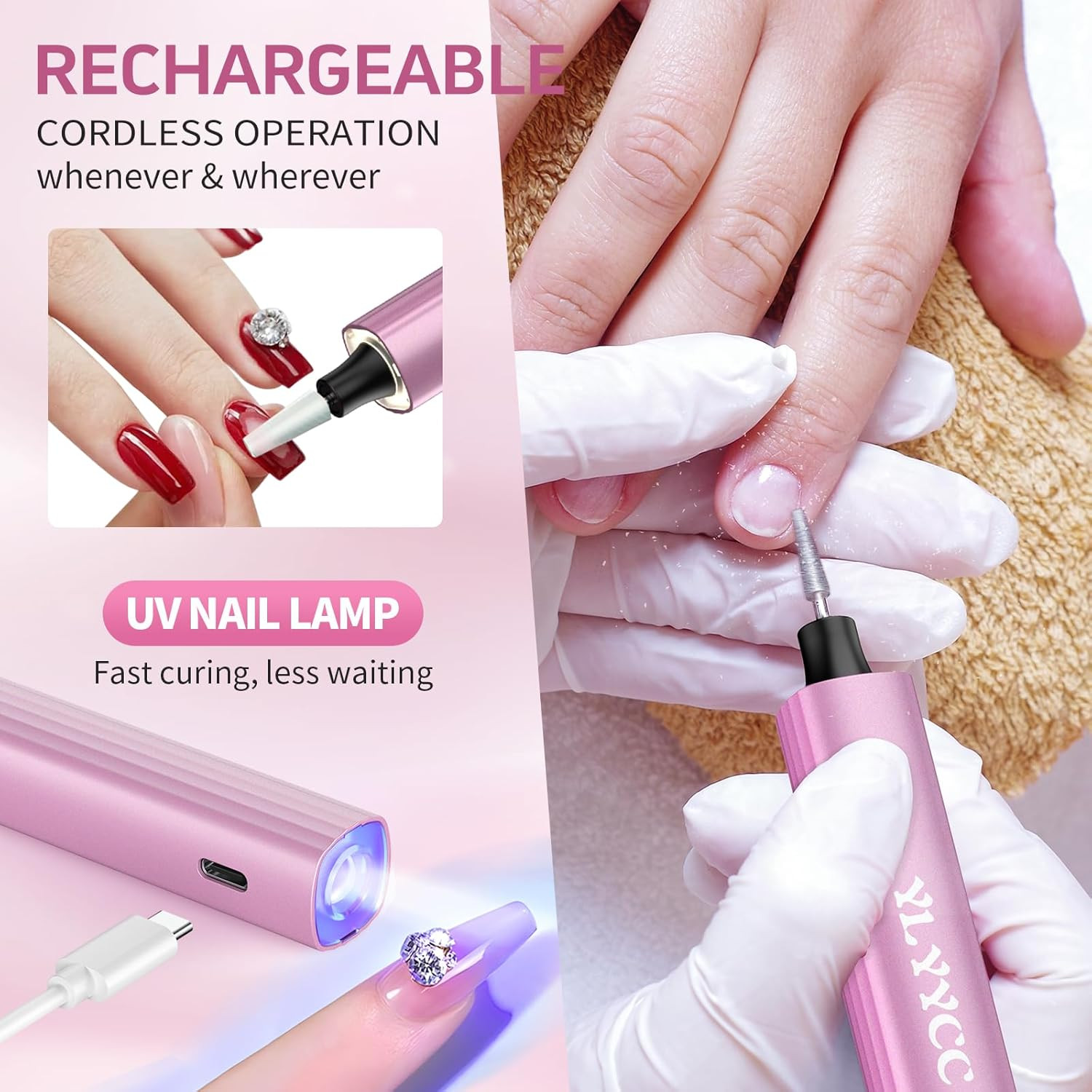 Cordless Nail Drill Electric File with UV Nail Lamp: Professional for Acrylic Ge