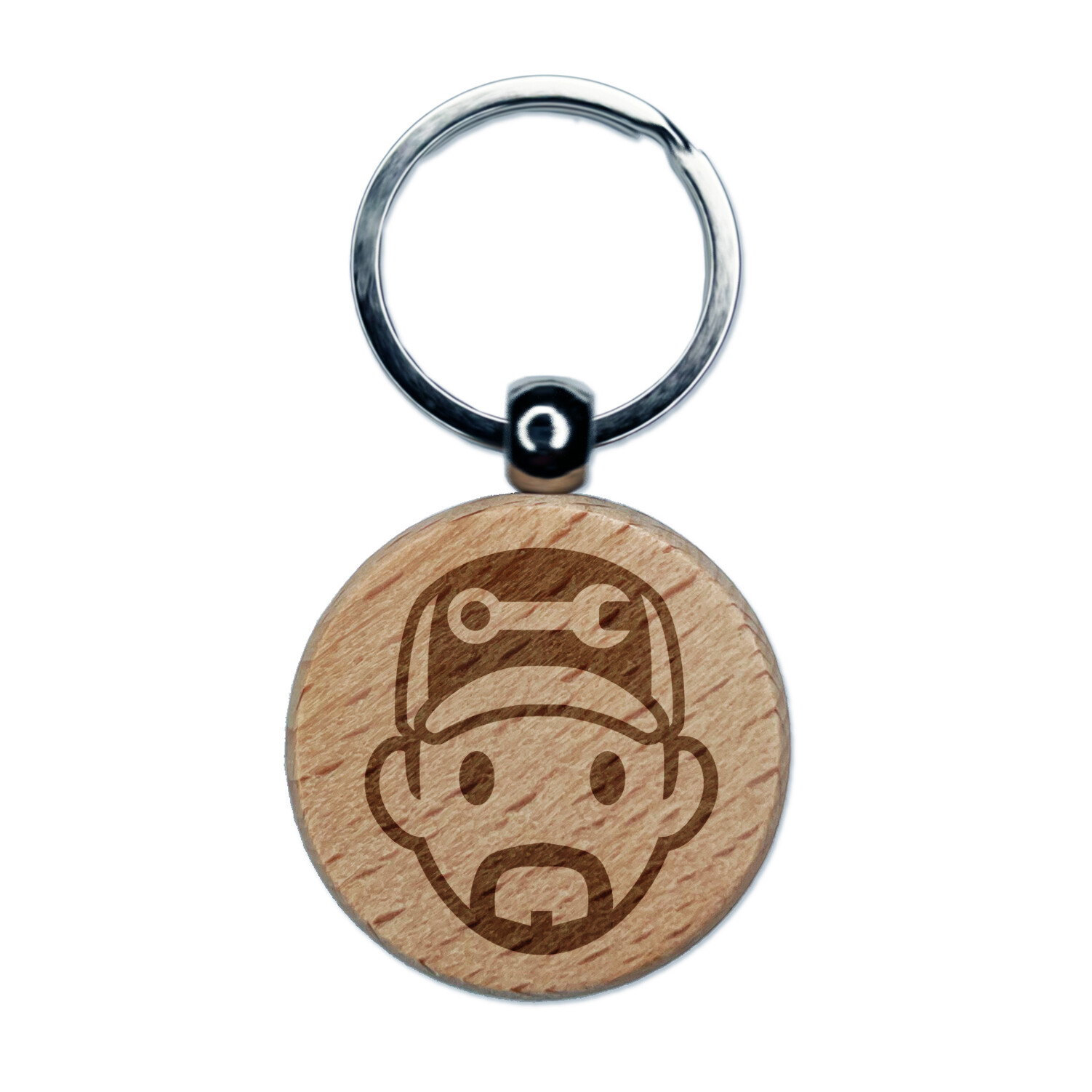 Occupation Mechanic Engineer Man Icon Engraved Wood Round Keychain Tag Charm
