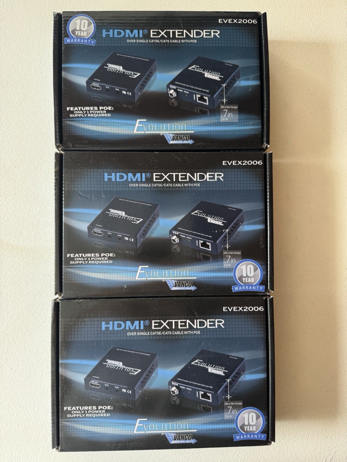 Vanco Evolution EVEX2006 Ultra Slim HDMI Single Cat5e/6 Extender W/PoE(Lot Of 3)