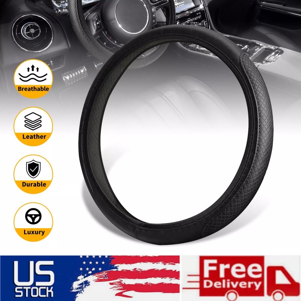 15" Universal Car Steering Wheel Cover Anti-Slip Leather Steering Wheel Cover
