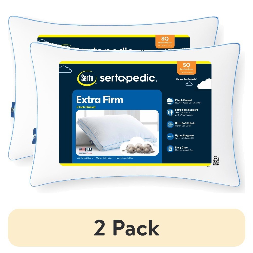 (2 pack) pedic Extra Firm Standard/Queen Bed Pillow, Hypoallergenic