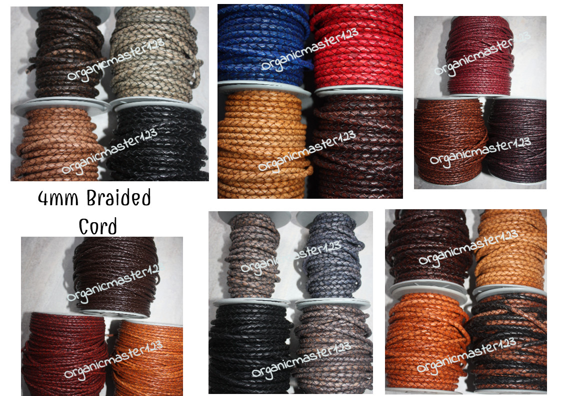 4mm Genuine Round Bolo Braided Leather Cord DIY Craft Jewelry Supplies