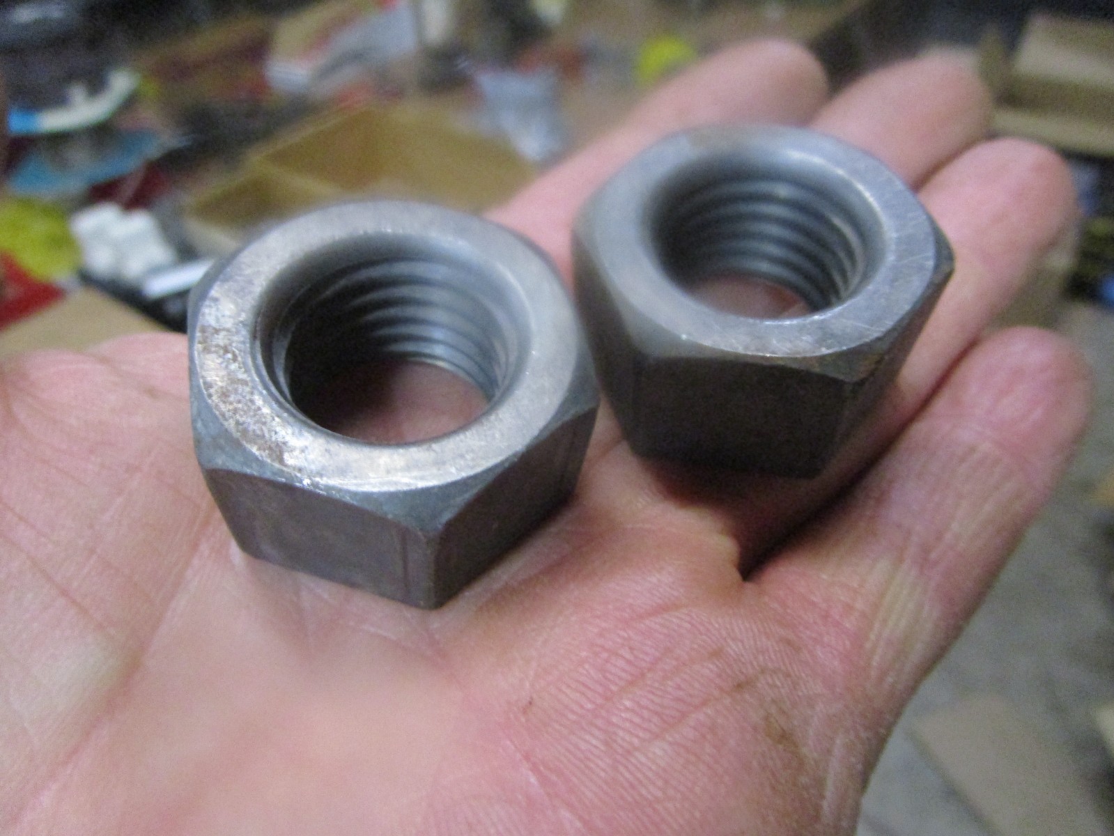 2 NOS 7/8"-9 Left Hand Coarse Threads Heavy Duty Hex Nuts For 10" Bench Grinder