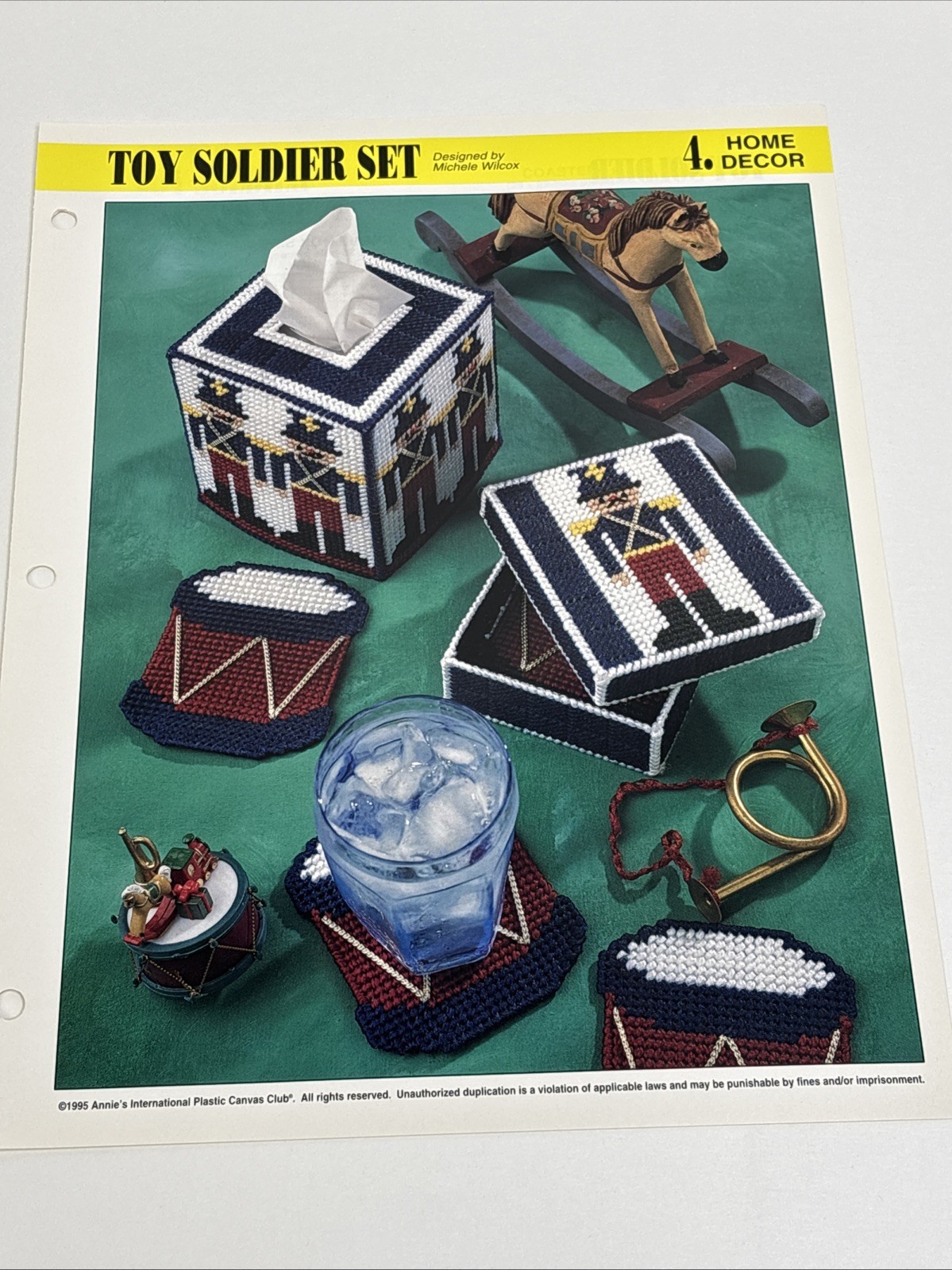 Toy Soldier Tissue Box Cover & Coasters Annies Attic Plastic Canvas Pattern Page