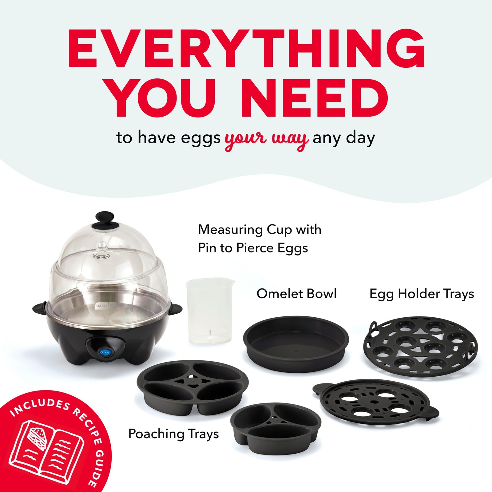 Dash Deluxe Egg Cooker - 12 Capacity, with Auto Shut Off Feature, Black