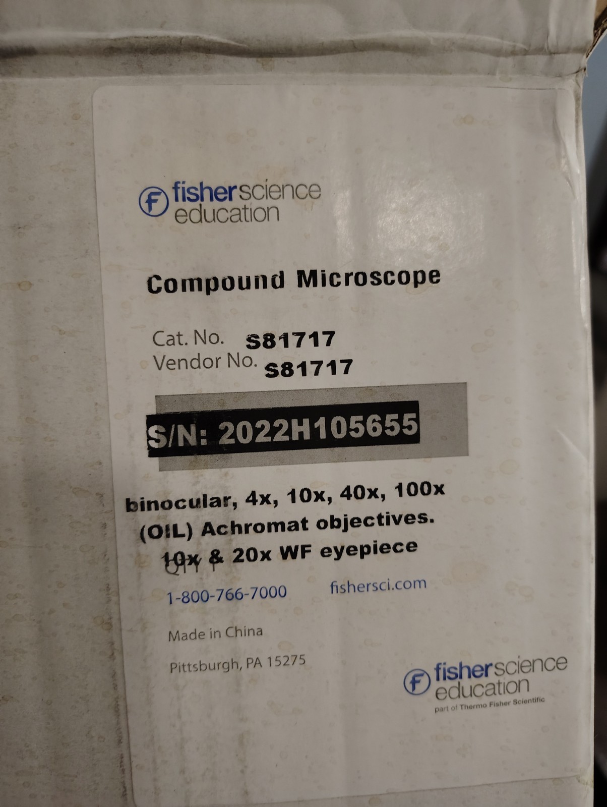 Fisher science Microscope S81717 4x,10x,40x,100x