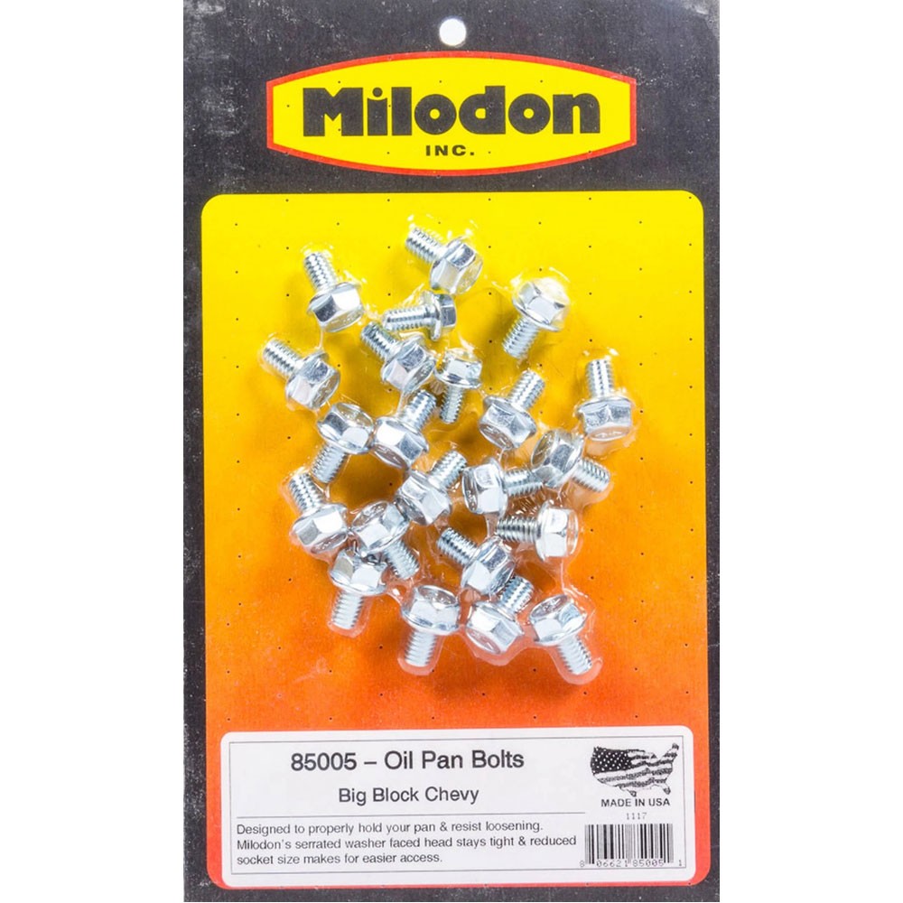 Milodon Engine Oil Pan Bolt Set 85005; Hex Bolt Cadmium Plated Steel for BBC