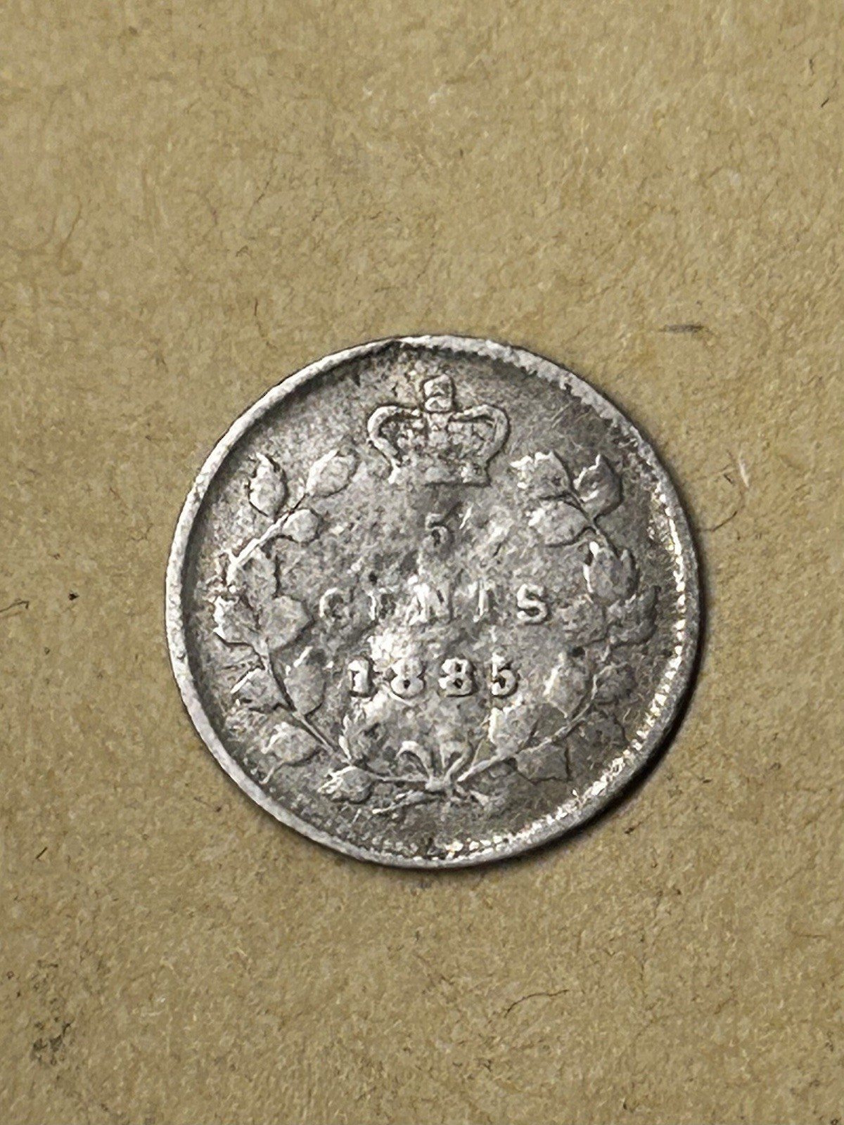 1885 Canada 5 Cents .925 Sterling Silver Light Damage Rare Exact Coin Imaged L47