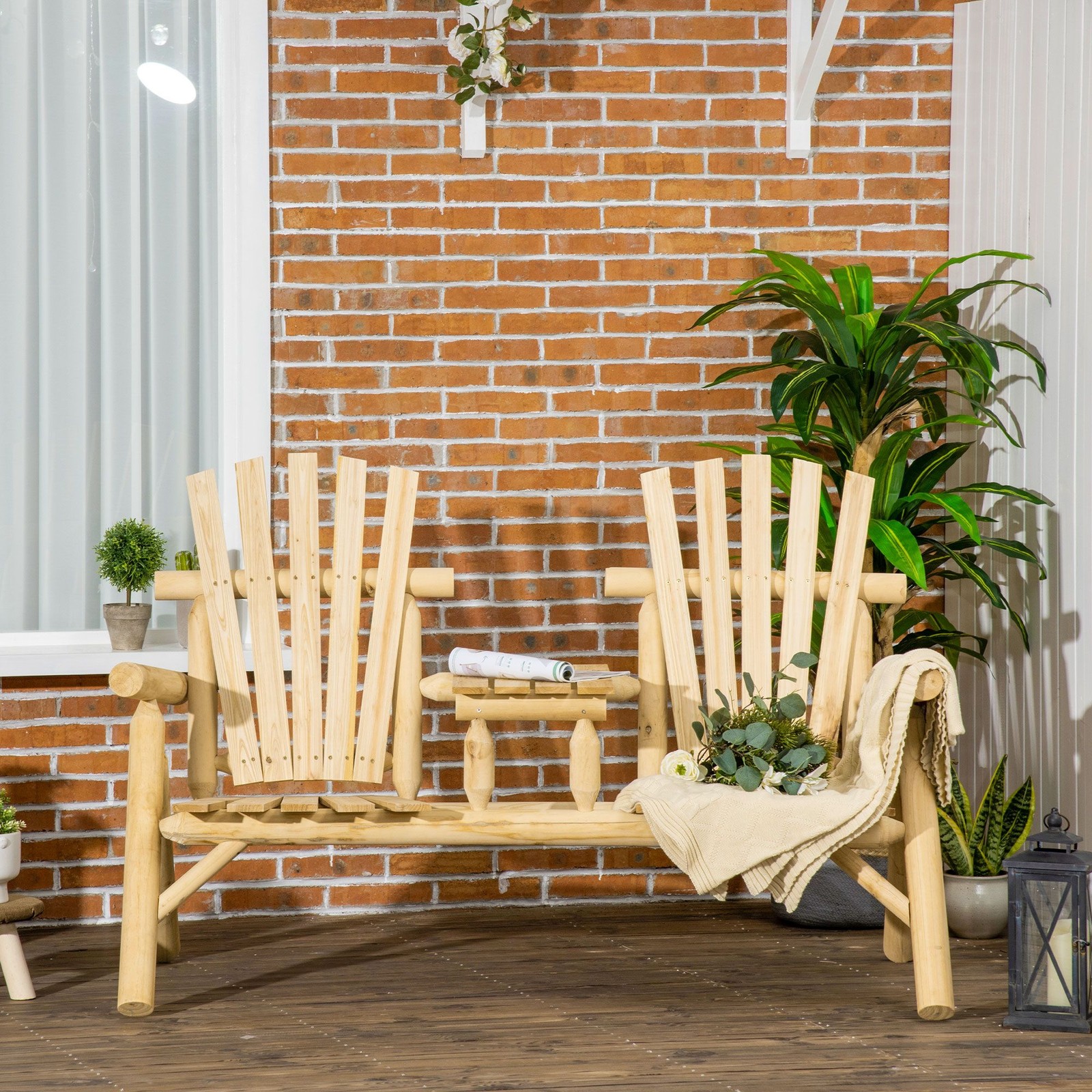 Twin Seat Outdoor Adirondack Chair with Functional Center Table Space