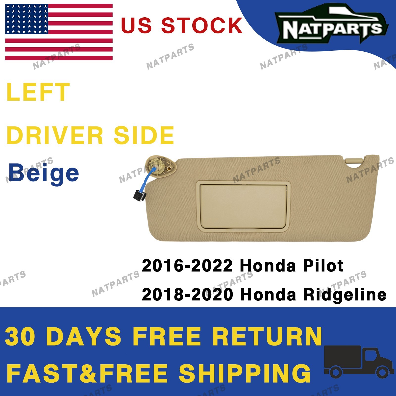 Left Driver Side Sun Visor W/ Light For 2016-2022 Honda Pilot 83280-TG7-A12ZA
