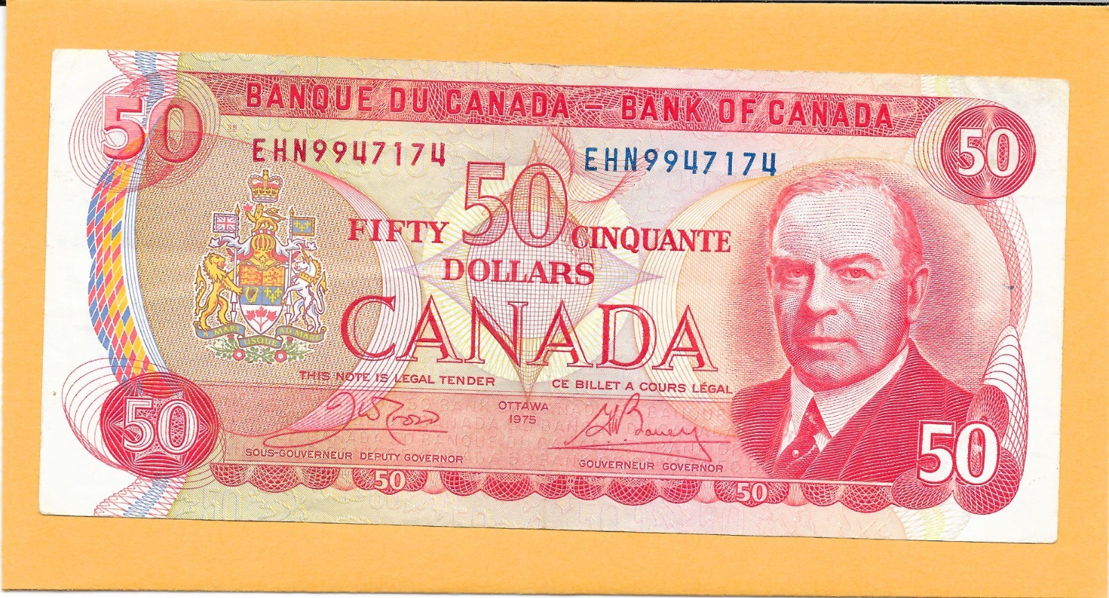 1975 CANADIAN 50 DOLLAR BILL EHN9947174 NICE (CIRCULATED)