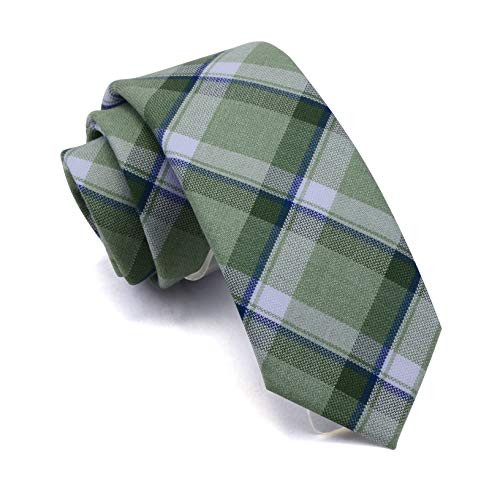 2.8"（7cm） Plaid/Striped Necktie Tartan Woven TR Material Tie Olive Green/Blue