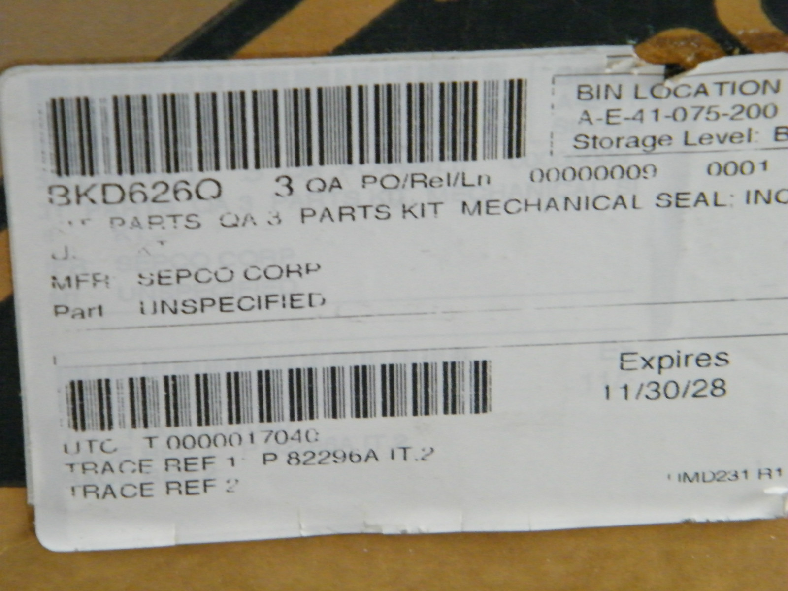 NEW ~ SEPCO ~ REPAIR KIT FOR 1-1/8" MECHANICAL SEAL ASSEMBLY A41460A ~ PL1558A