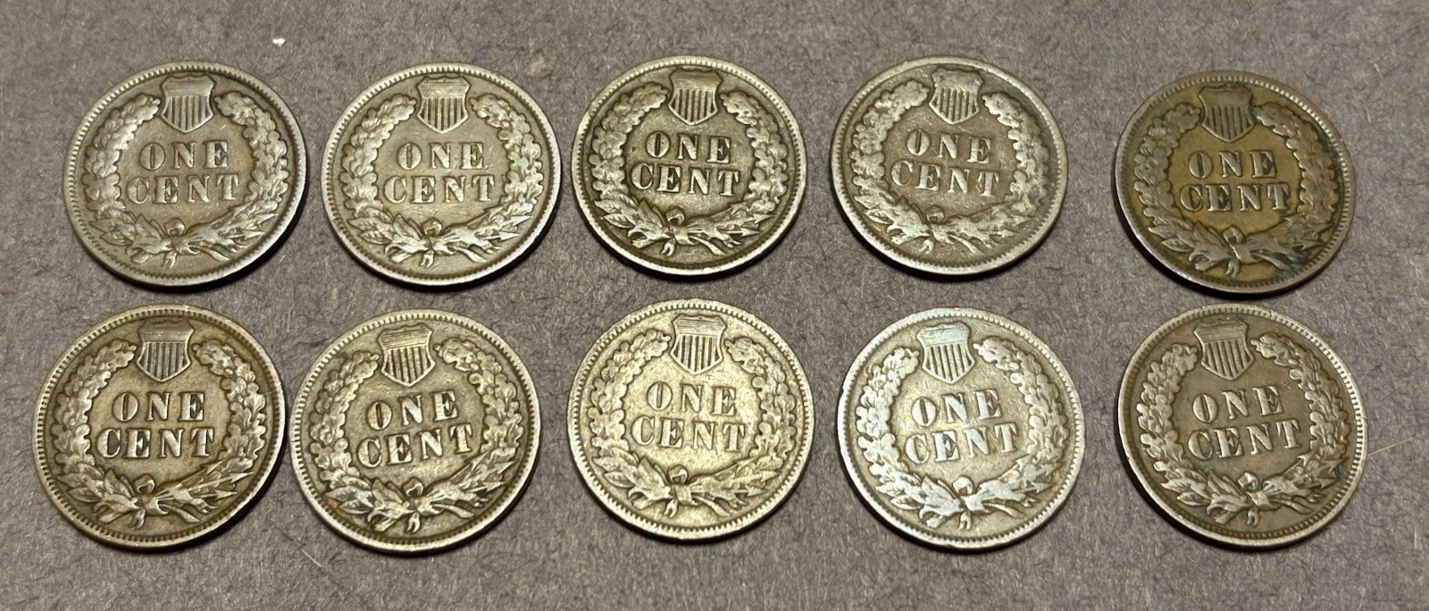 Indian Head Cents, 10 Different Dates Nice G - F