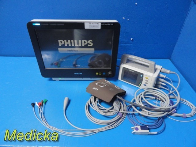 Philips IntelliVue MX700 + X2 (M3002A) + M3012A Monitoring System W/ Leads~38790