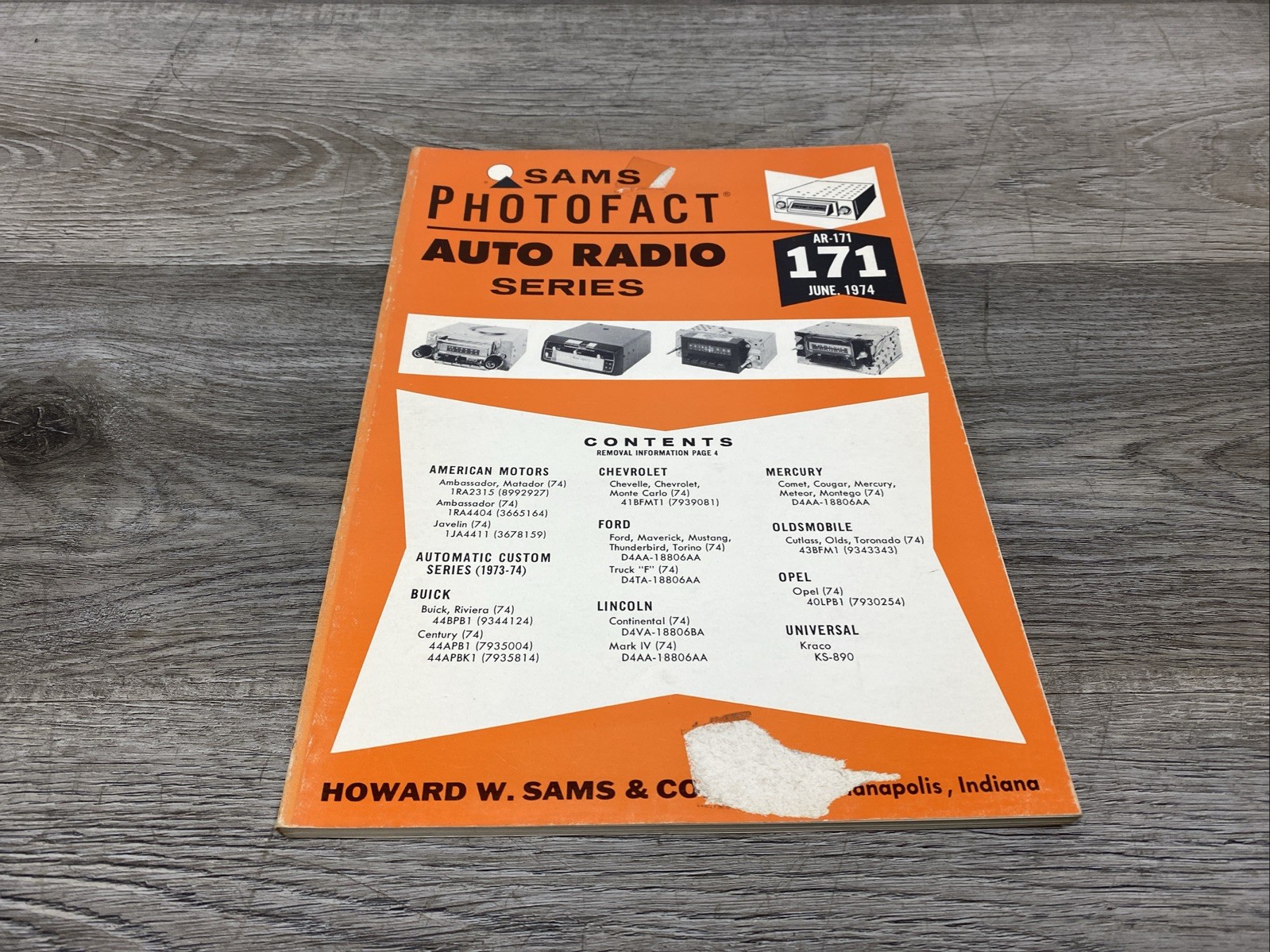Sams Photofact Auto Radio Series Book AR 171 Vintage January 1974