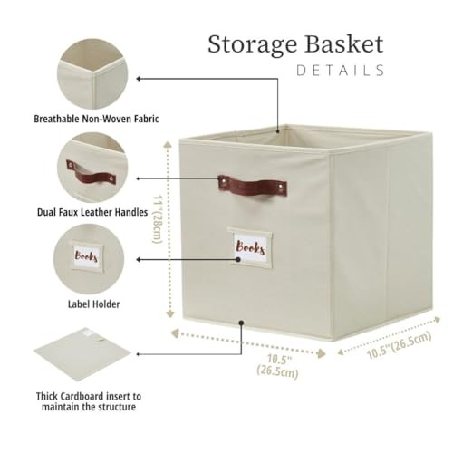 Storage Bins, Cube Storage Bin with Labels, Fabric Cube 11" / 6pcs Beige